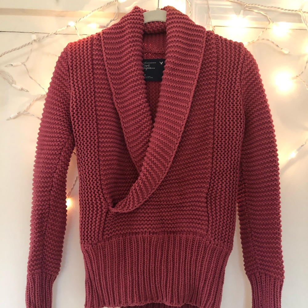 American Eagle Berry Pink Magenta Wrap Sweater